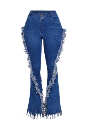 Distressed Fringe Denim Flare Pant – Plus Size