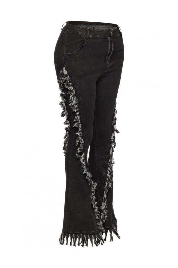 High-Waist Distressed Fringe Denim Flared Pant – Plus Size
