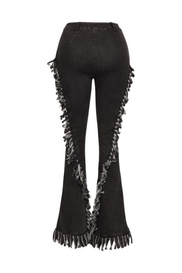 High-Waist Distressed Fringe Denim Flared Pant – Plus Size