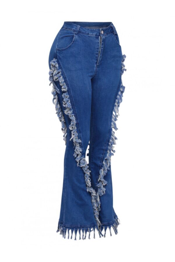 Distressed Fringe Denim Flare Pant – Plus Size