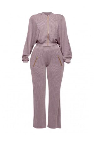 Plus Size Zip Hoodie and Wide-Leg Pants Set