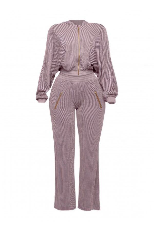 Plus Size Zip Hoodie and Wide-Leg Pants Set