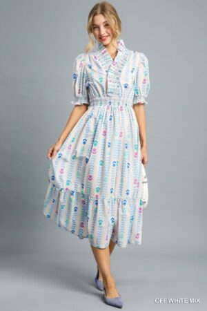 Ruffle Smocked Midi Dress – Puff Sleeve Cotton