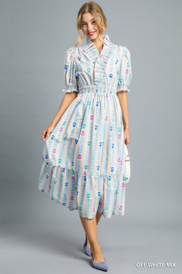 Ruffle Smocked Midi Dress – Puff Sleeve Cotton