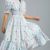 Ruffle Smocked Midi Dress – Puff Sleeve Cotton