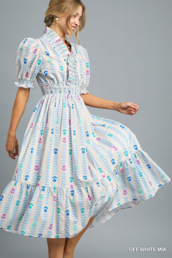 Ruffle Smocked Midi Dress – Puff Sleeve Cotton