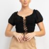 Ruffled Lace-Up Crop Top with Shirred Back