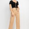 Ruffled Lace-Up Crop Top with Shirred Back