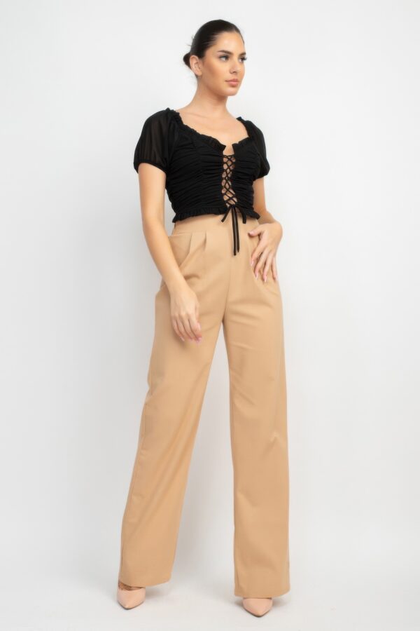Ruffled Lace-Up Crop Top with Shirred Back