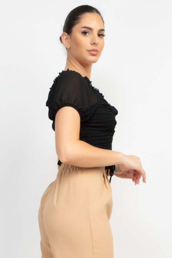 Ruffled Lace-Up Crop Top with Shirred Back