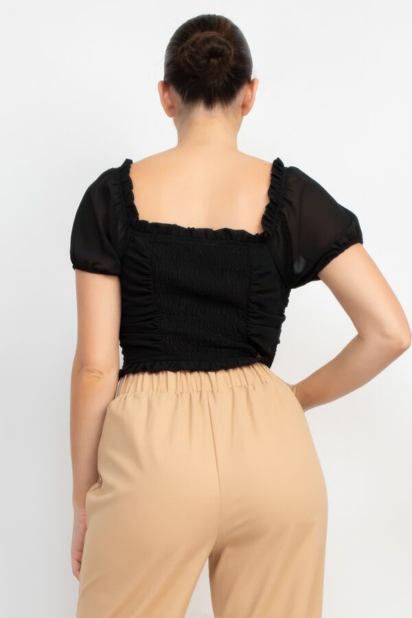 Ruffled Lace-Up Crop Top with Shirred Back