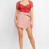 Shirred Mesh-Sleeve Bodysuit with Lace-Up Front