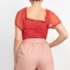Shirred Mesh-Sleeve Bodysuit with Lace-Up Front