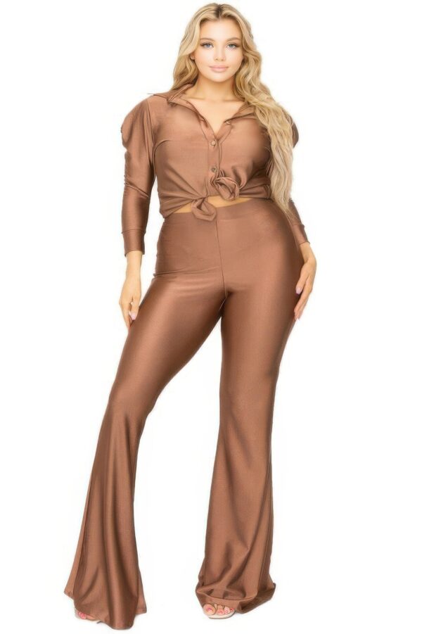 Plus Satin Two-Piece Set – 3/4 Puff Sleeve