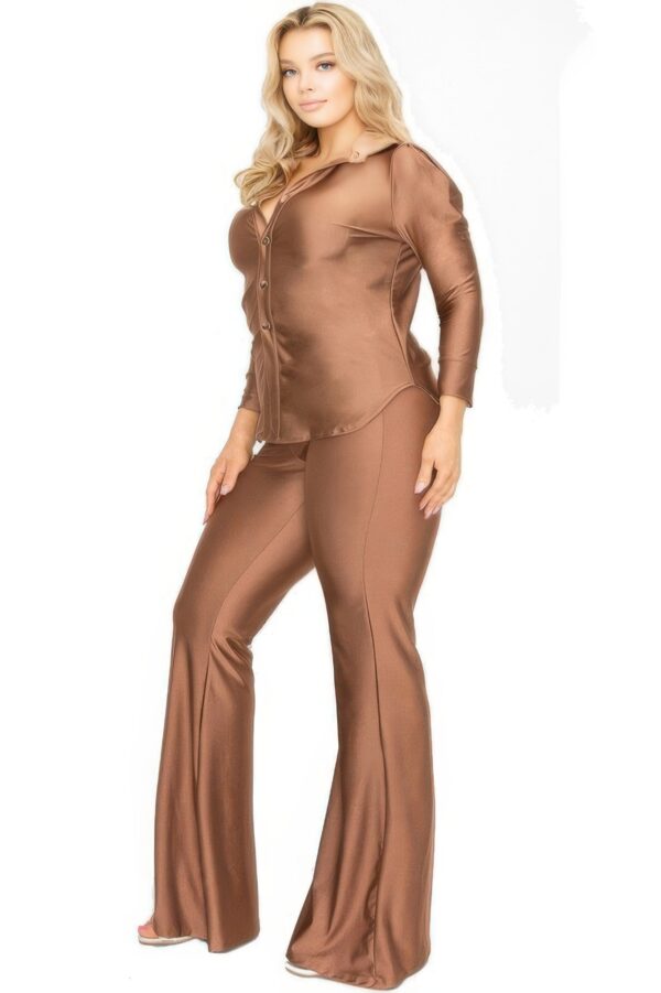 Plus Satin Two-Piece Set – 3/4 Puff Sleeve