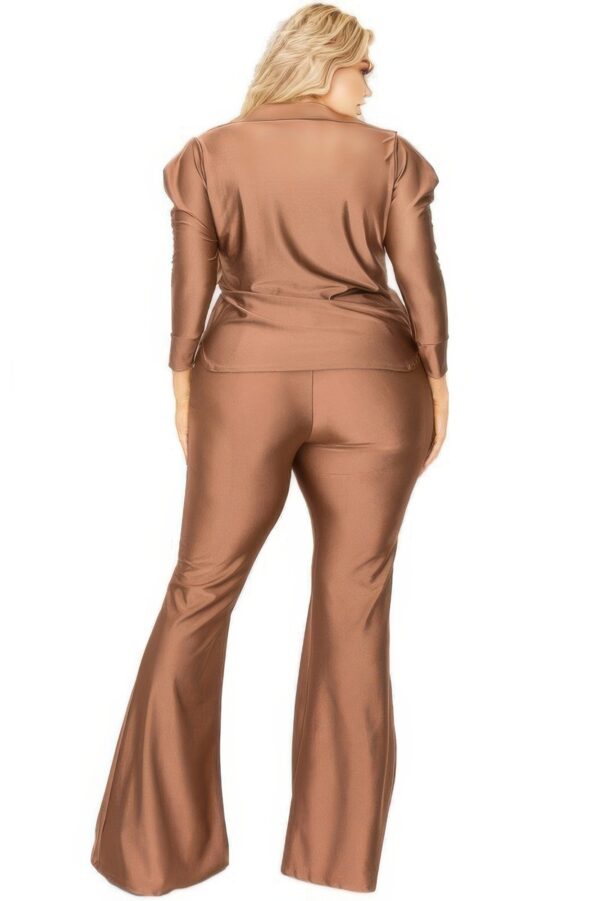 Plus Satin Two-Piece Set – 3/4 Puff Sleeve