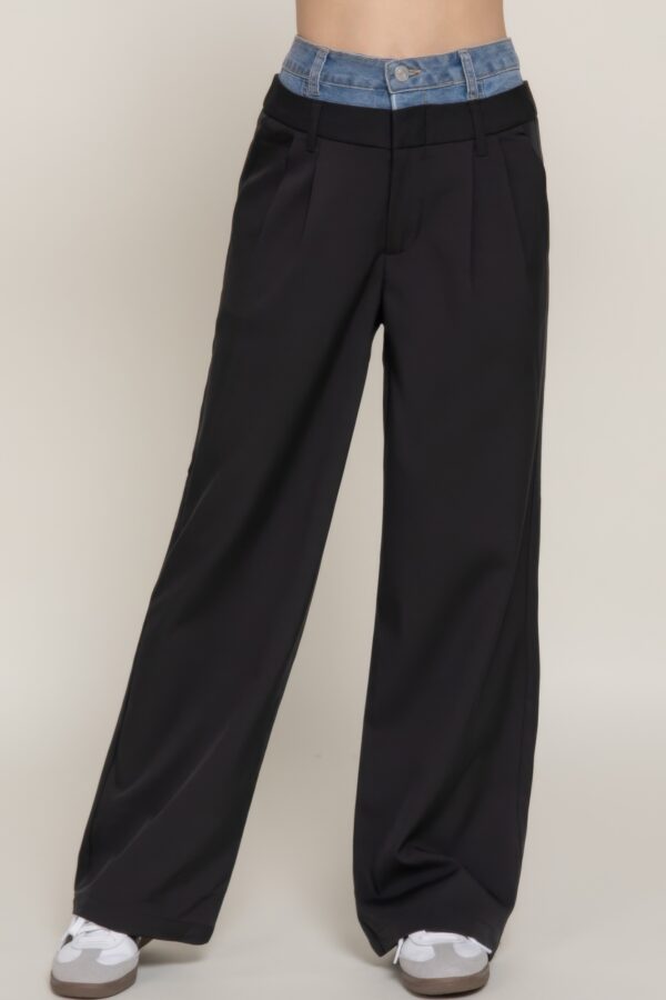 Straight-Leg Pants with Contrast Denim Waist