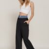 Straight-Leg Pants with Contrast Denim Waist