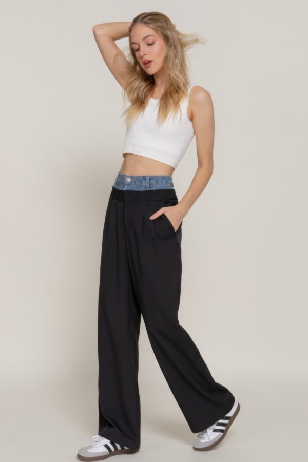 Straight-Leg Pants with Contrast Denim Waist