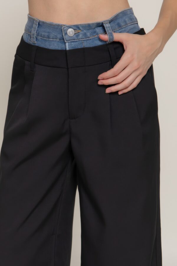 Straight-Leg Pants with Contrast Denim Waist