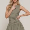 Sleeveless Boat-Neck Mini Dress with Voluminous Skirt