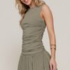 Sleeveless Boat-Neck Mini Dress with Voluminous Skirt