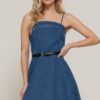 Belted Cami A-Line Mini Dress with Smocked Bodice