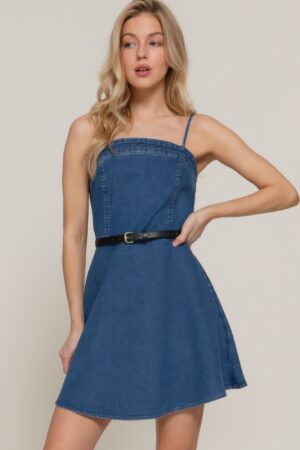 Belted Cami A-Line Mini Dress with Smocked Bodice