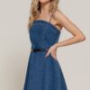 Belted Cami A-Line Mini Dress with Smocked Bodice