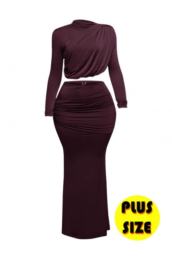 Plus Size Shirred Top & Maxi Skirt Set – Pull-On