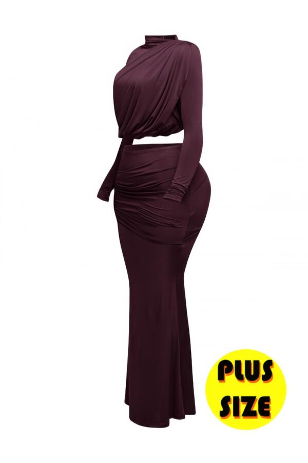 Plus Size Shirred Top & Maxi Skirt Set – Pull-On
