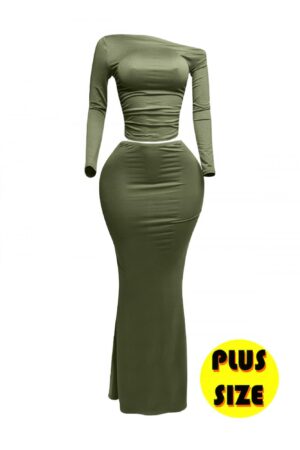 Plus Size Asymmetrical One-Shoulder Top & Mermaid Skirt Set