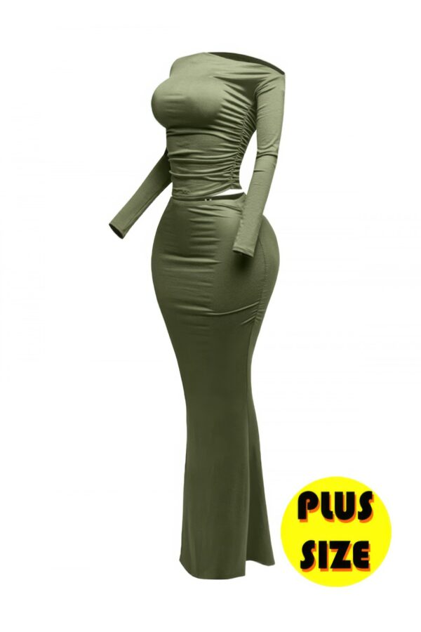 Plus Size Asymmetrical One-Shoulder Top & Mermaid Skirt Set
