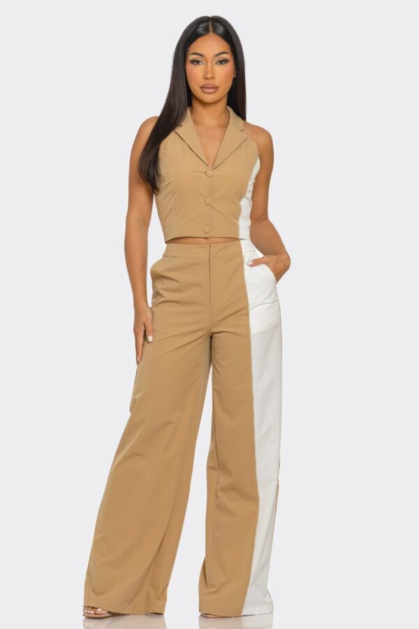 Two-Piece Colorblock Top & Straight-Leg Pants