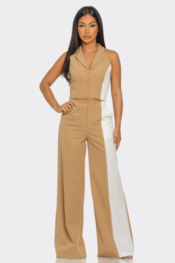 Two-Piece Colorblock Top & Straight-Leg Pants