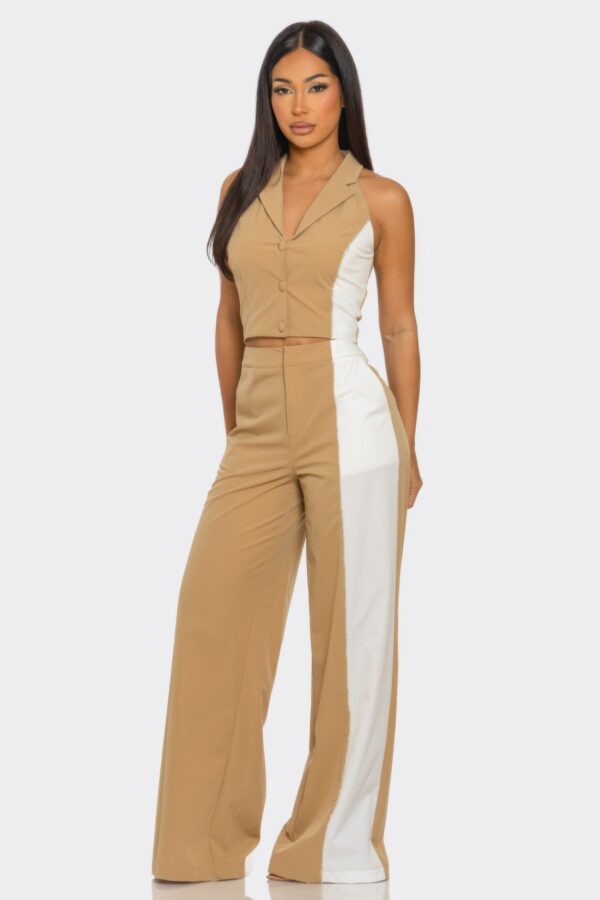 Two-Piece Colorblock Top & Straight-Leg Pants
