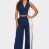 Two-Piece Color Block Set – Straight-Leg Pants & Two-Tone Top