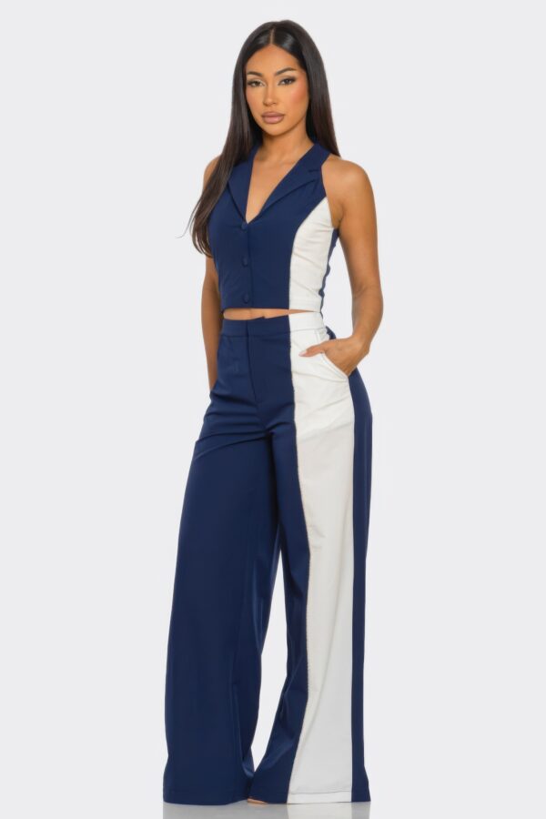 Two-Piece Color Block Set – Straight-Leg Pants & Two-Tone Top