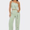 Christine Straight-Leg Pants Set with Silver Trim