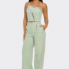 Christine Straight-Leg Pants Set with Silver Trim