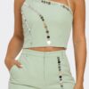 Christine Straight-Leg Pants Set with Silver Trim