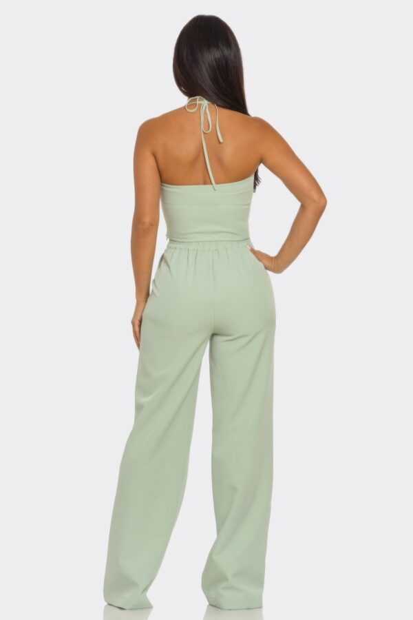 Christine Straight-Leg Pants Set with Silver Trim