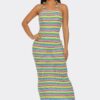 Samantha Striped Midi Dress with Beaded Straps