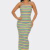 Samantha Striped Midi Dress with Beaded Straps