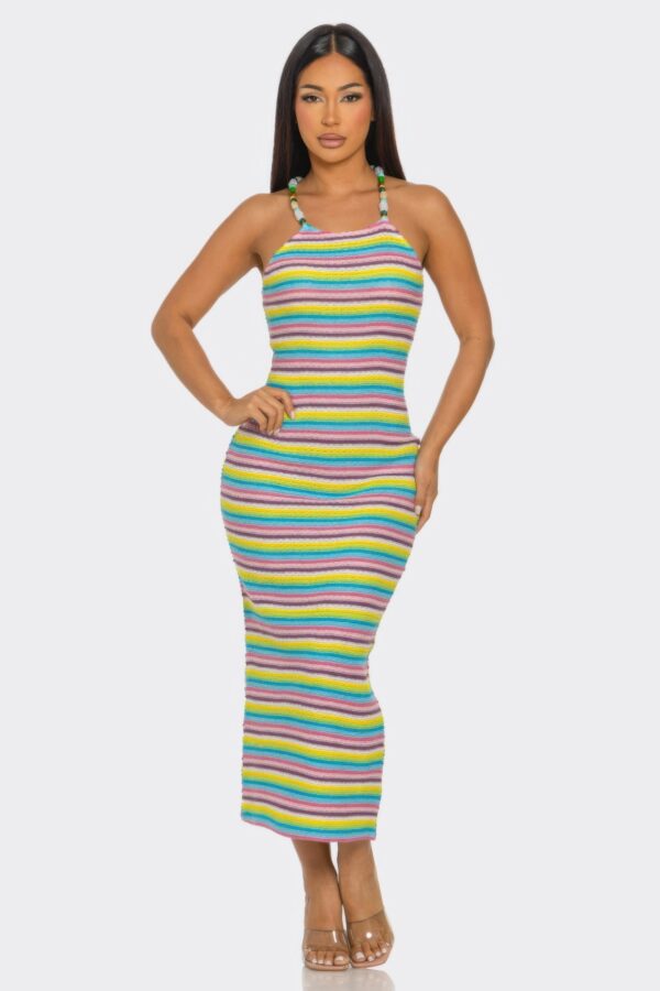 Samantha Striped Midi Dress with Beaded Straps