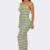 Samantha Striped Midi Dress with Beaded Straps