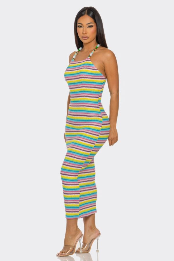 Samantha Striped Midi Dress with Beaded Straps