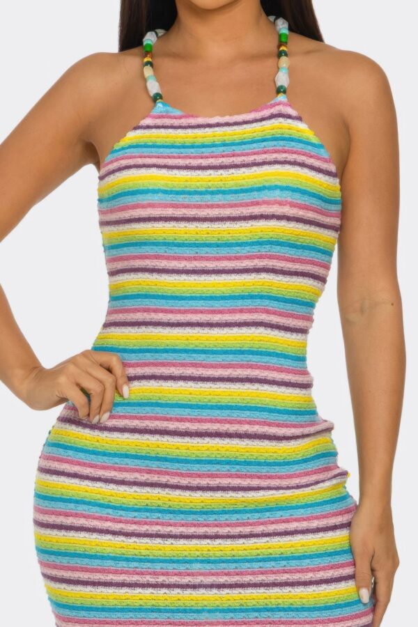 Samantha Striped Midi Dress with Beaded Straps