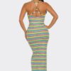 Samantha Striped Midi Dress with Beaded Straps