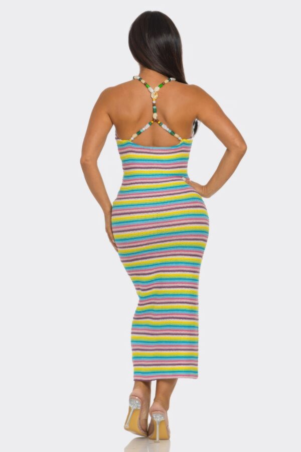 Samantha Striped Midi Dress with Beaded Straps